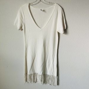 Yoanna Baraschi Cream Fringe Knit Tunic Sz M